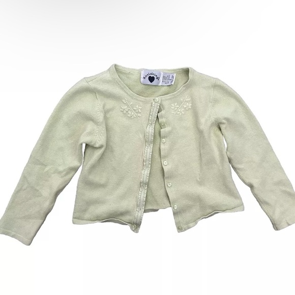 Vintage Hartstrings Green Button Up Cardigan With Floral Trim Size 4 - Picture 1 of 3